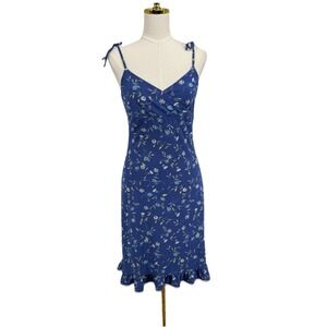 Y2K Express Womens Babydoll Midi Dress 3/4 Blue‎ Floral Retro Feminine Ruffle